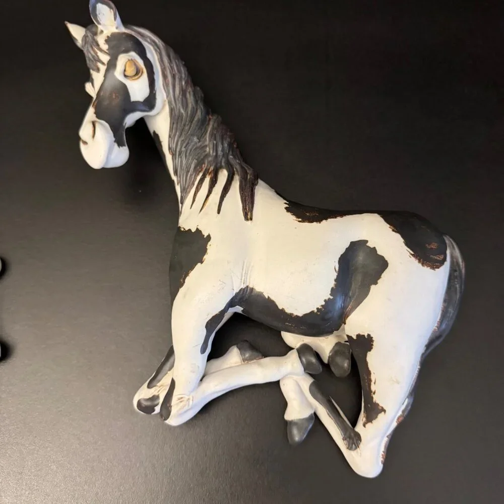 Handcrafted Ceramic Horse Figurines Set Of 2 Stamped Bier 2003 Painted White & G - Picture 14 of 16